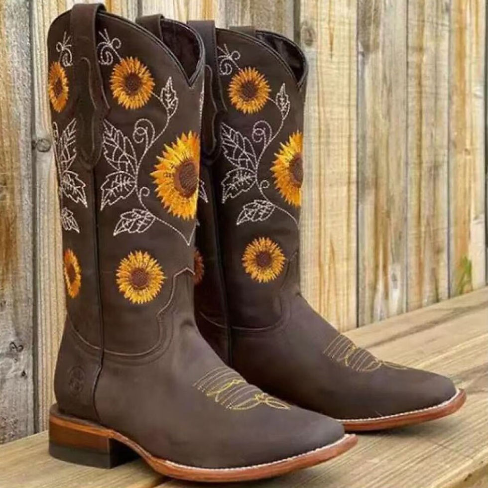 Thumbnail: SARAIRIS Womens Sunflower Embroidered Almond Toe Western Boots
