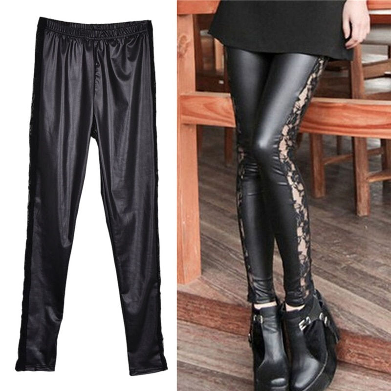 Thumbnail: Womens Leather And Lace Slim Fit Leggings 