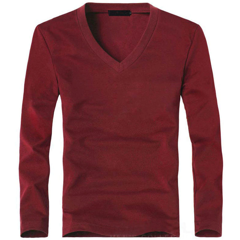 Thumbnail: 2022 Mens V-Neck Lycra And Cotton Long Sleeve T-Shirts