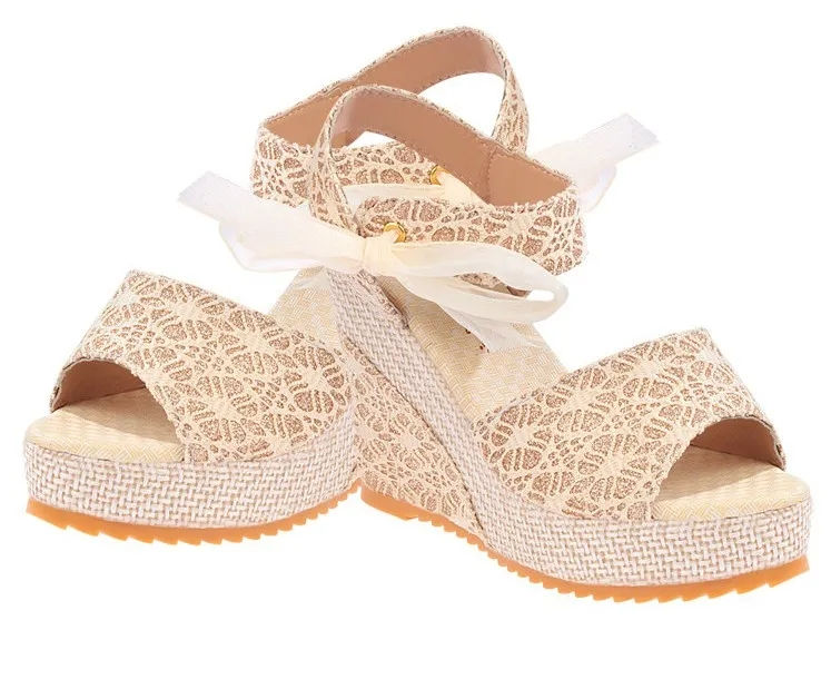 縮圖：Saralris Hot Lace Women 2019 Hemp Platform Wedge Heels