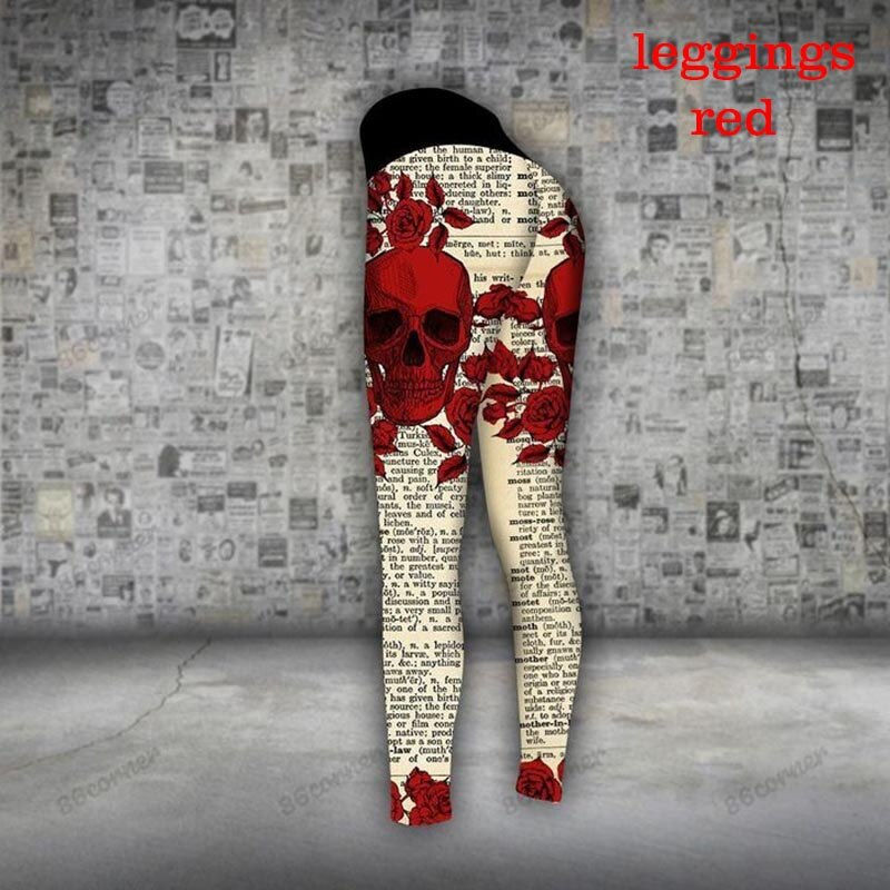Thumbnail: Women's Skull Sunflowers Lace-Back Tank-top/ Legging Set