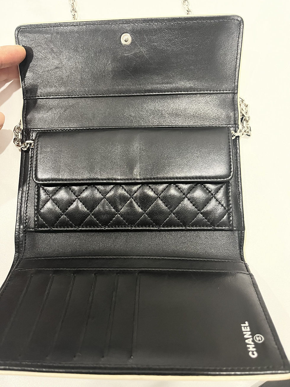 Thumbnail: Chanel Black Matelasse Long Wallet with Insert Silver Chain