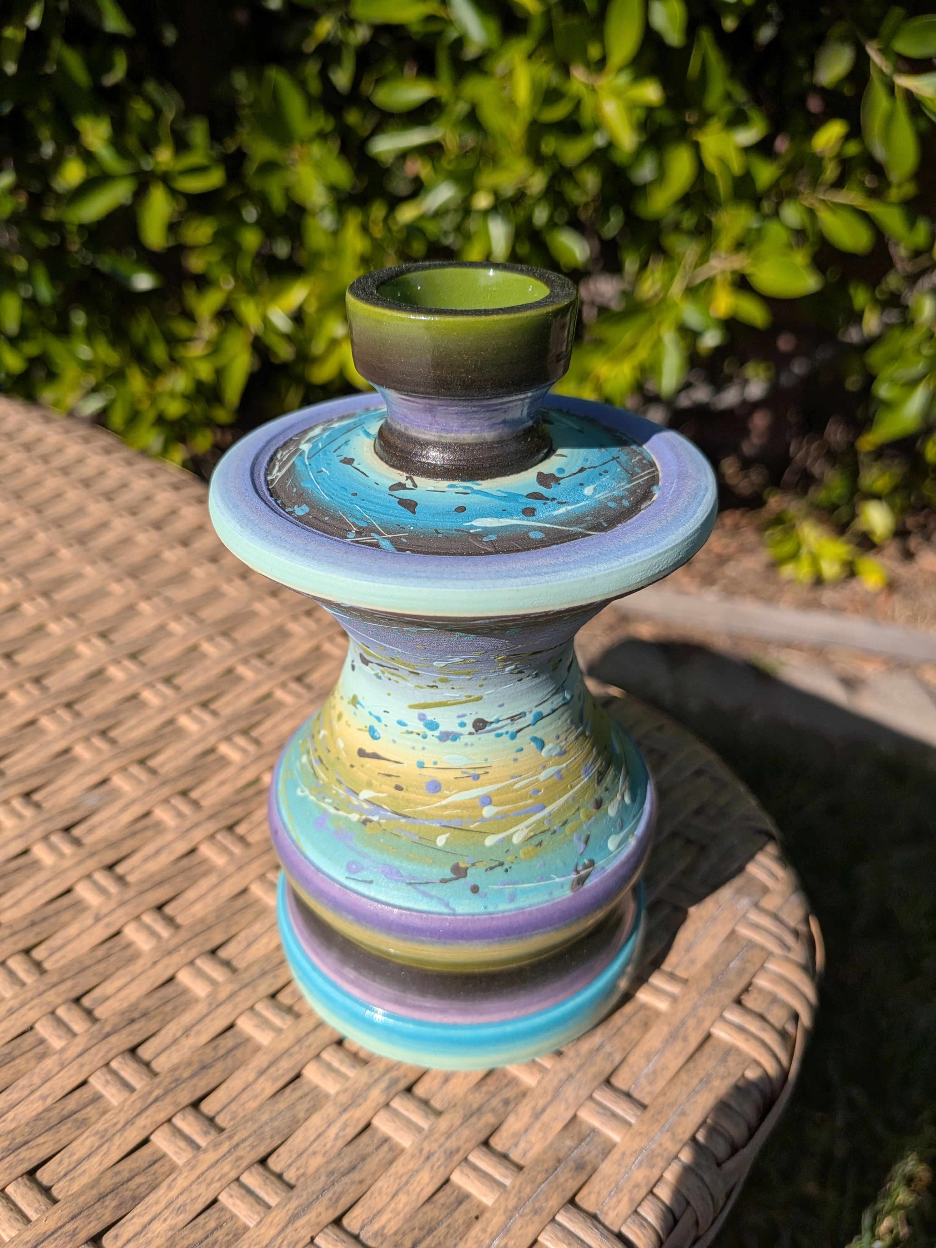 Dark teal, Avocado, Royal Plumb Sea Glass and Black Vase