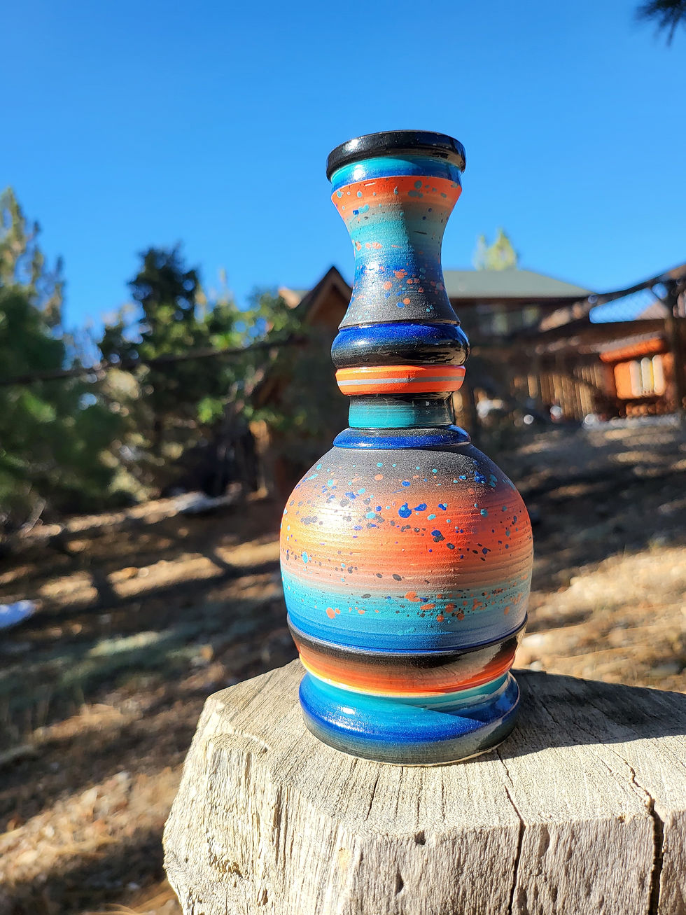 Thumbnail: Red Black Turquoise and Orange Vase