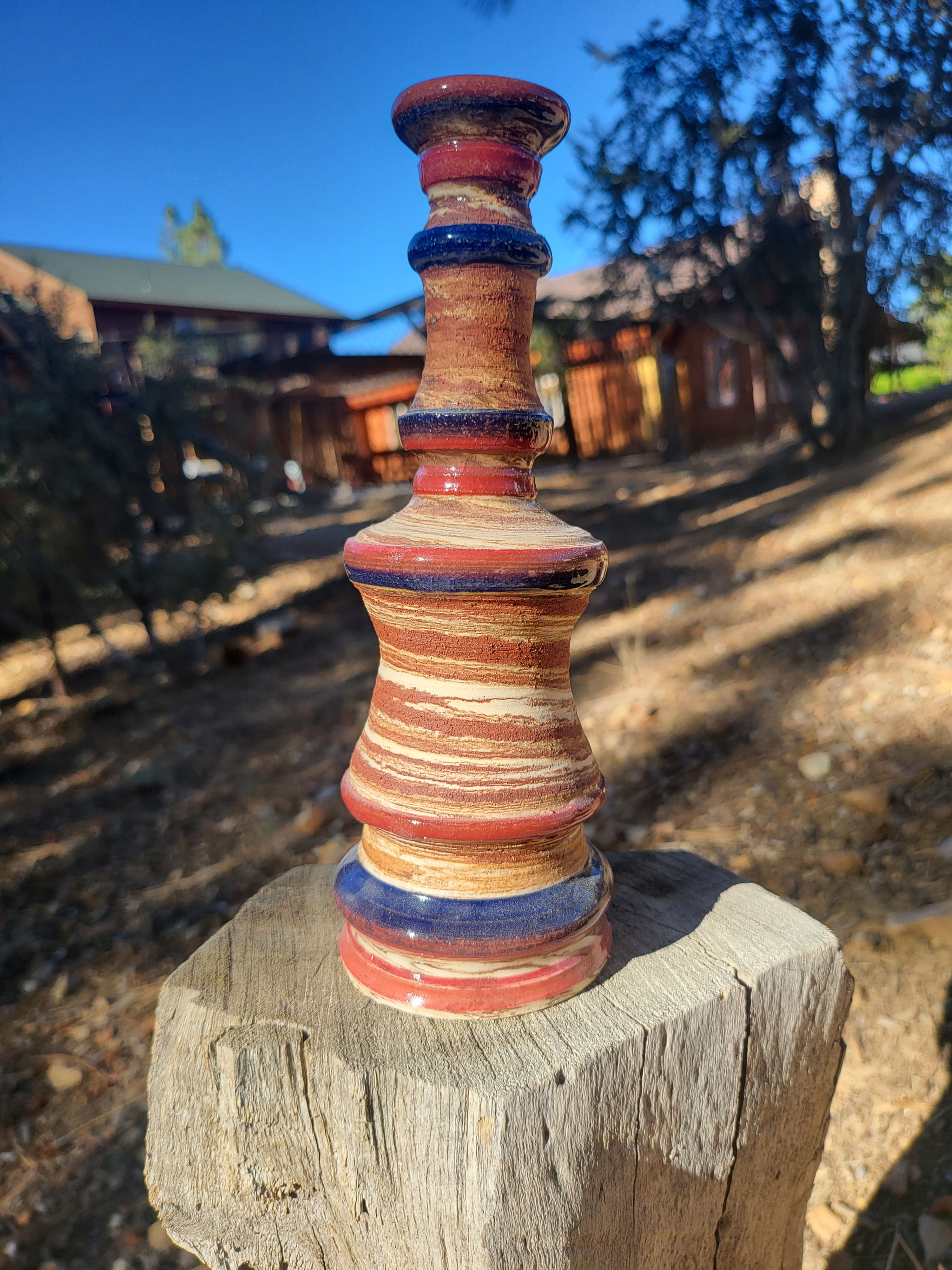 Large Electric Blue and Red Marbled Vase