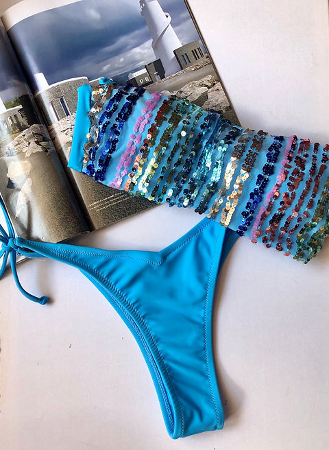 Bikini Raimbow paillettes Azzurro fascia | tihta bikini