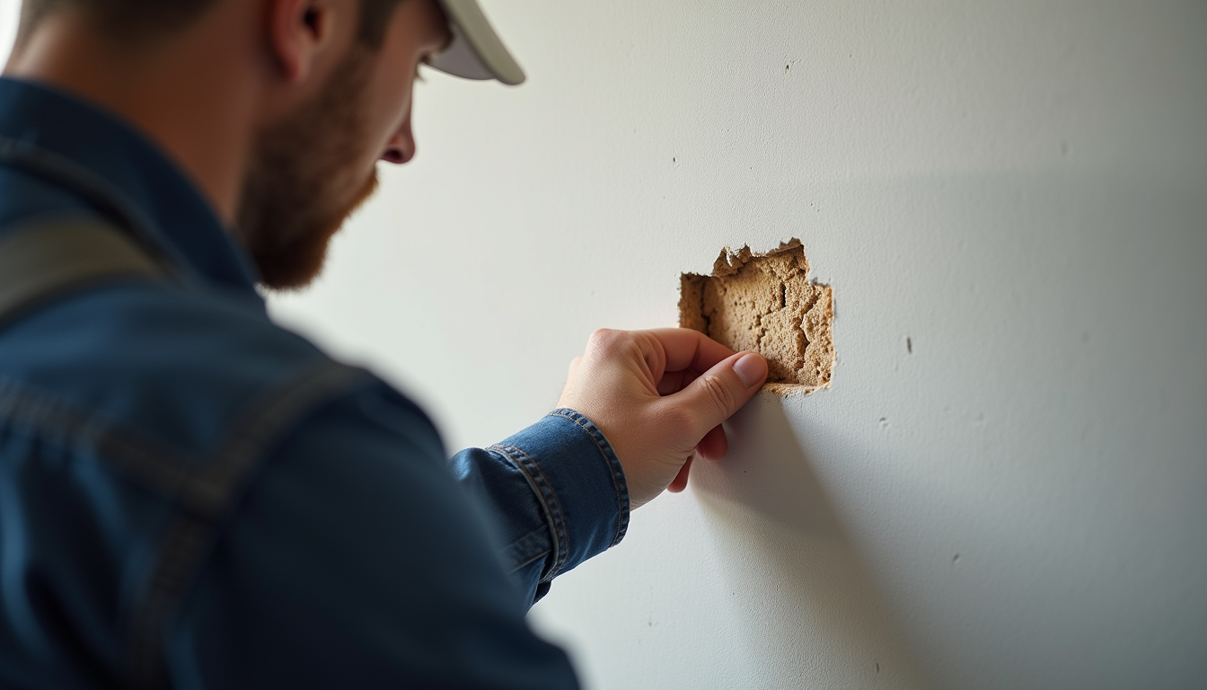 Vue rapprochée d'un expert immobilier inspectant une fissure dans un mur