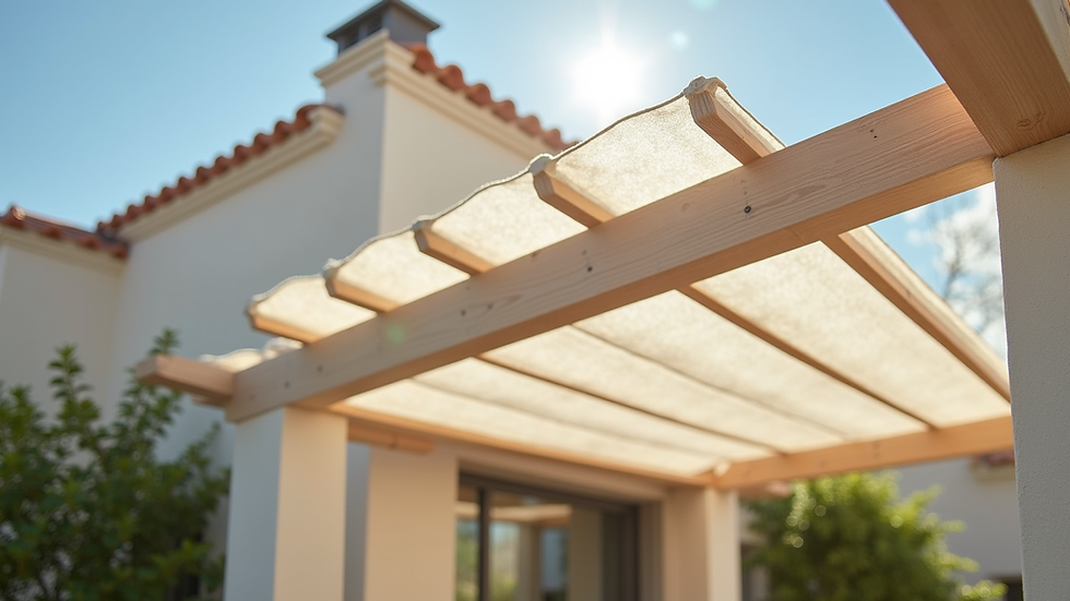 Close-up view of adjustable louvered roof on SUNS Maranza pergola
