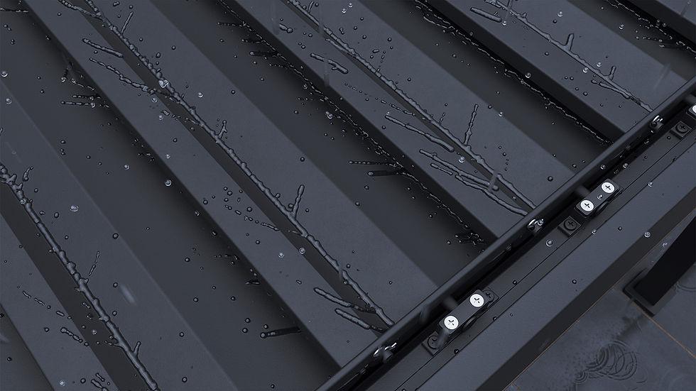Close-up view of adjustable lamellas on Suns Maranza pergola