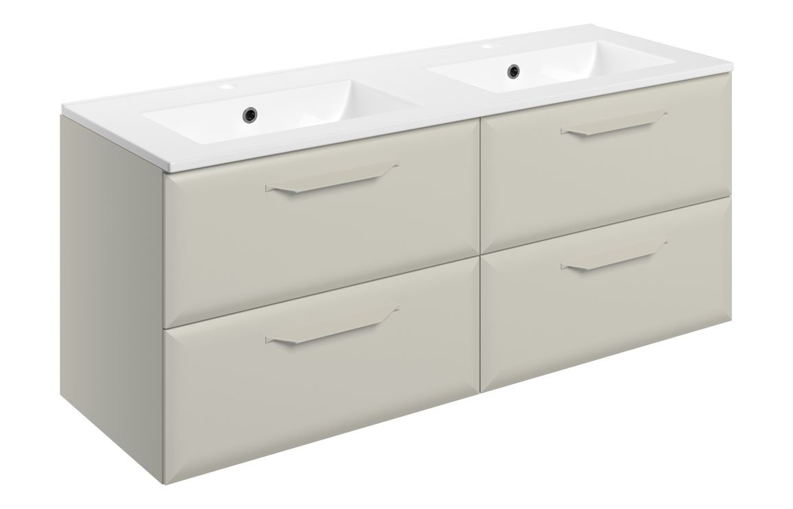 Aster 1210mm Wall Hung 4 Drawer Basin Unit w/2TH Basin - Matt Latte