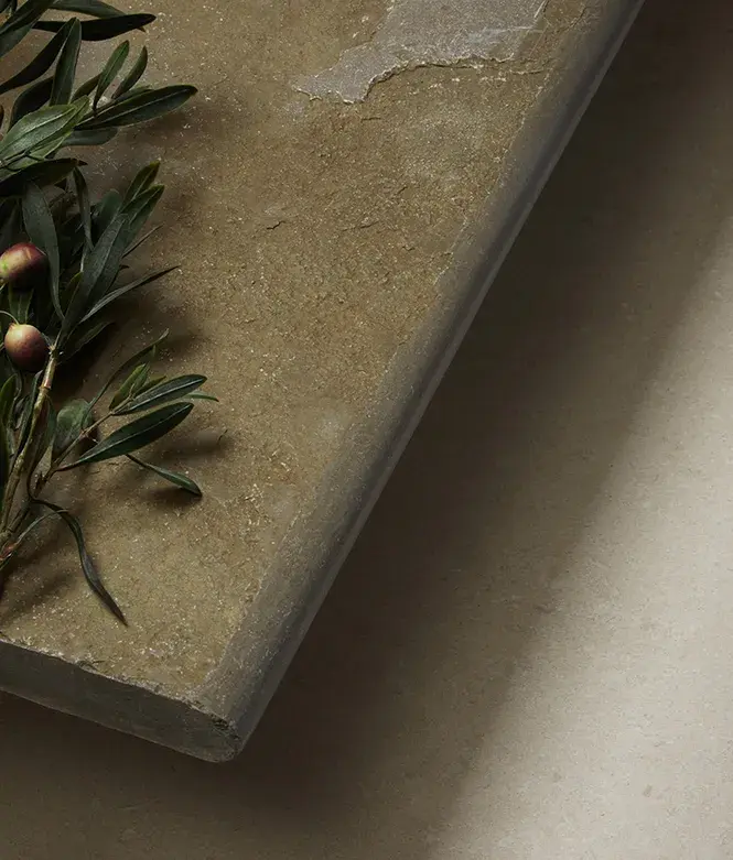 Ca Pietra - 40x90cm Bullnose Coping Farley Limestone Seasoned Finish