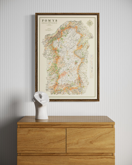 Framed map of Powys