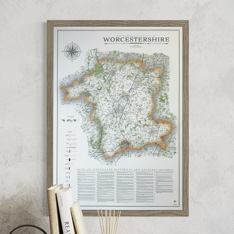 Framed Worcestershire Wall Map