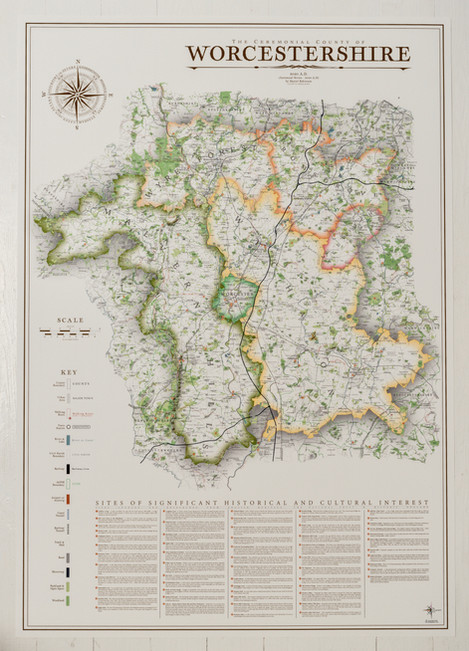 Vintage style map of Worcestershire