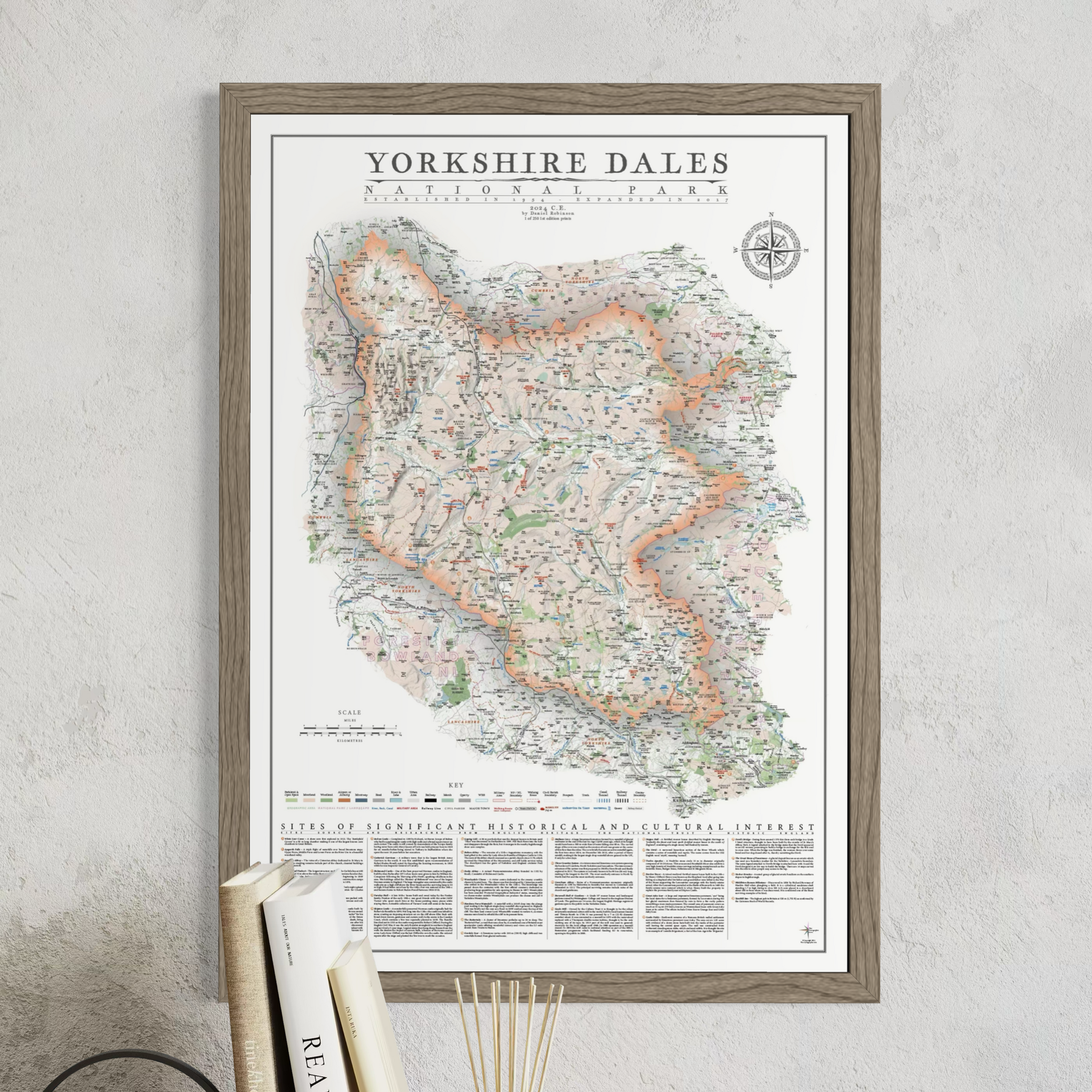 Framed Yorkshire Dales Map