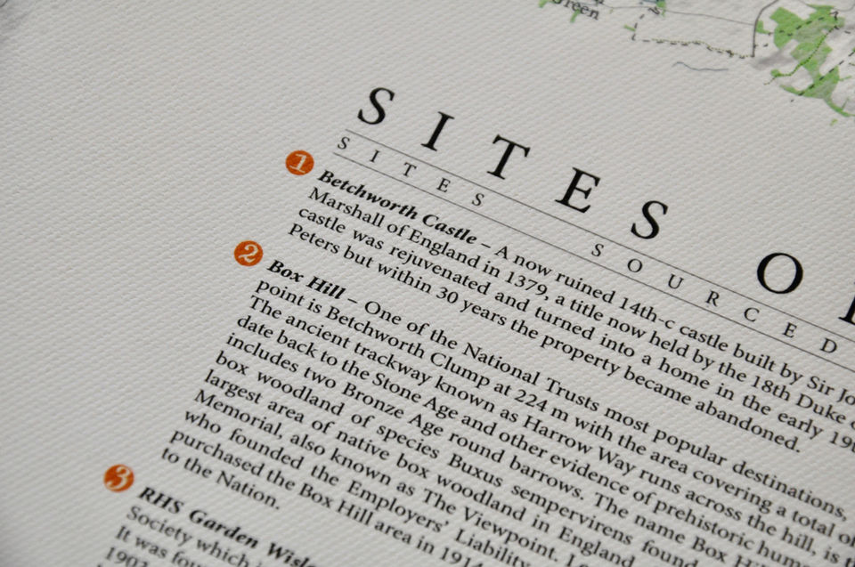 Surrey Hills map on canvas