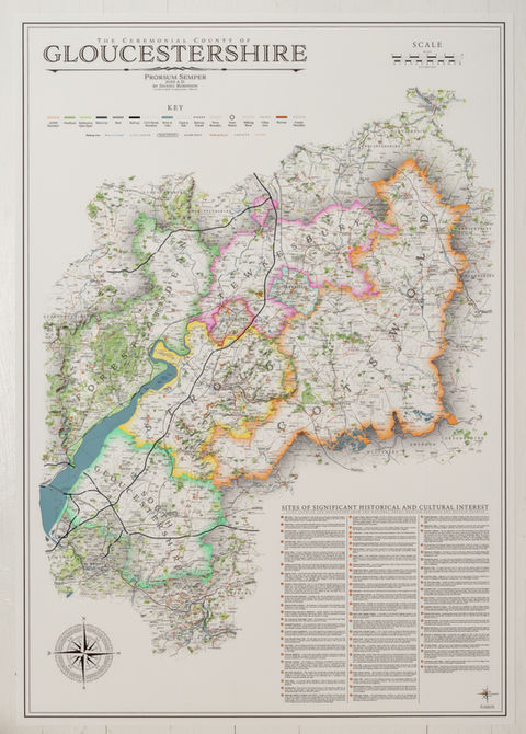 Vintage style wall map of Gloucestershire