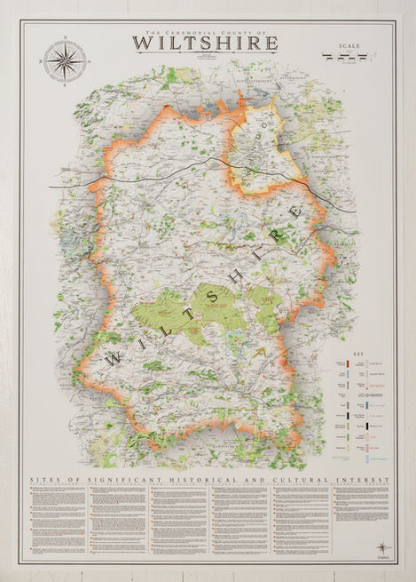 Vintage style wall map of Wiltshire