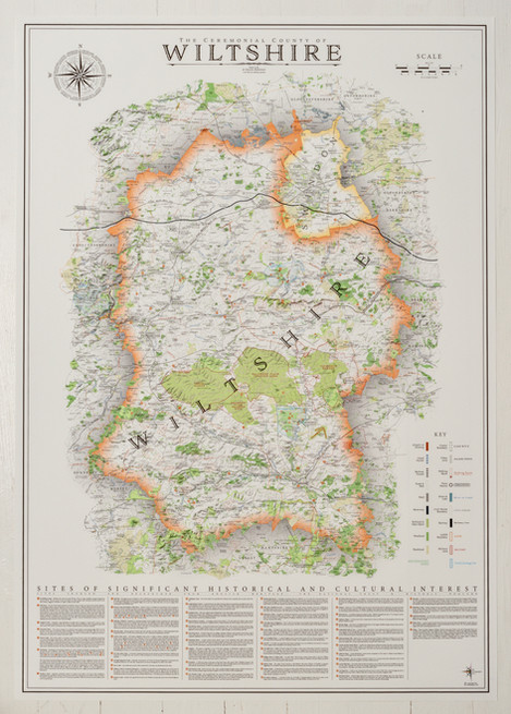 Vintage style wall map of Wiltshire