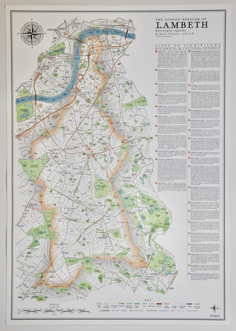 Vintage map of the London borough of Lambeth