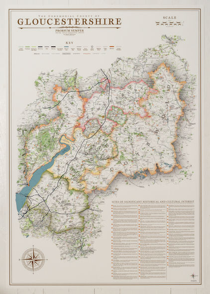 Vintage wall map of Gloucestershire