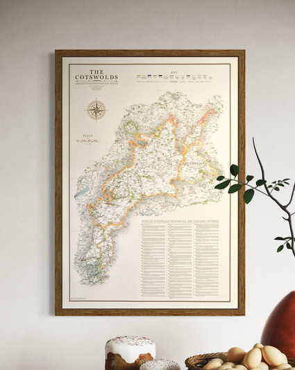 Framed map of the Cotswolds