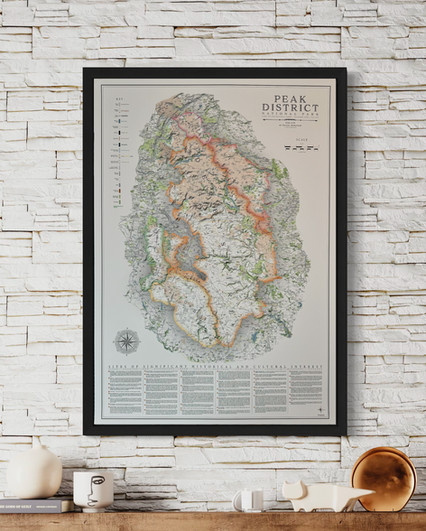 Framed map of the Peak District