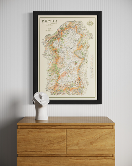 Framed map of Powys