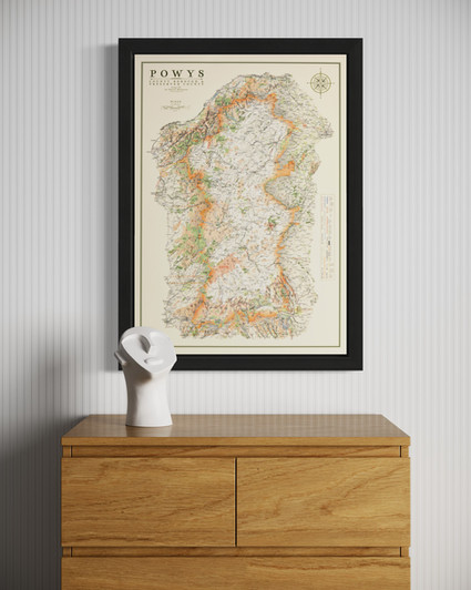 Framed map of Powys