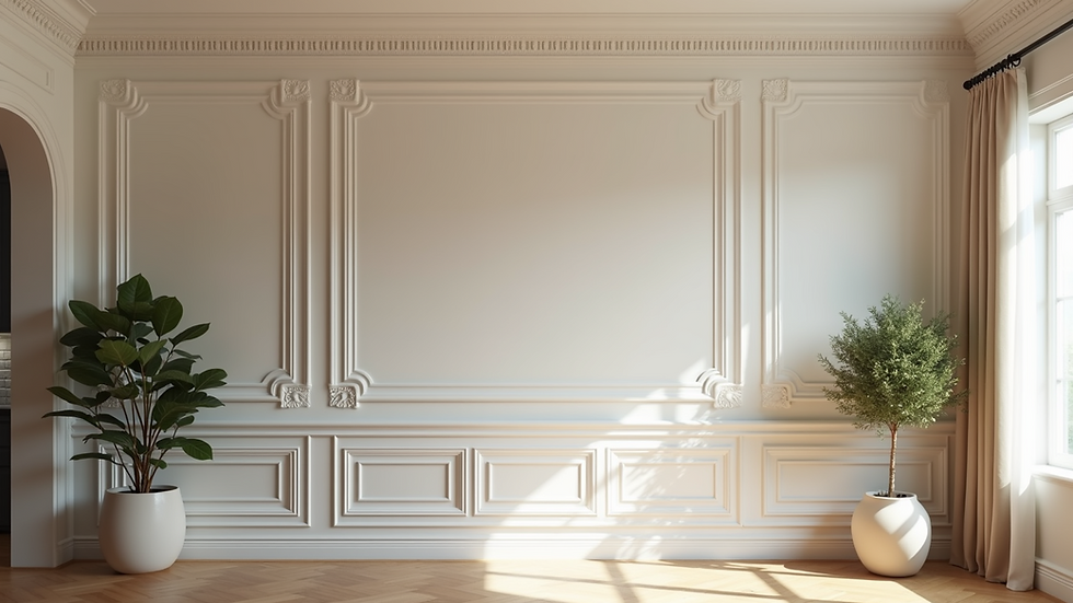 Eye-level view of a beautifully crafted crown molding in a living room