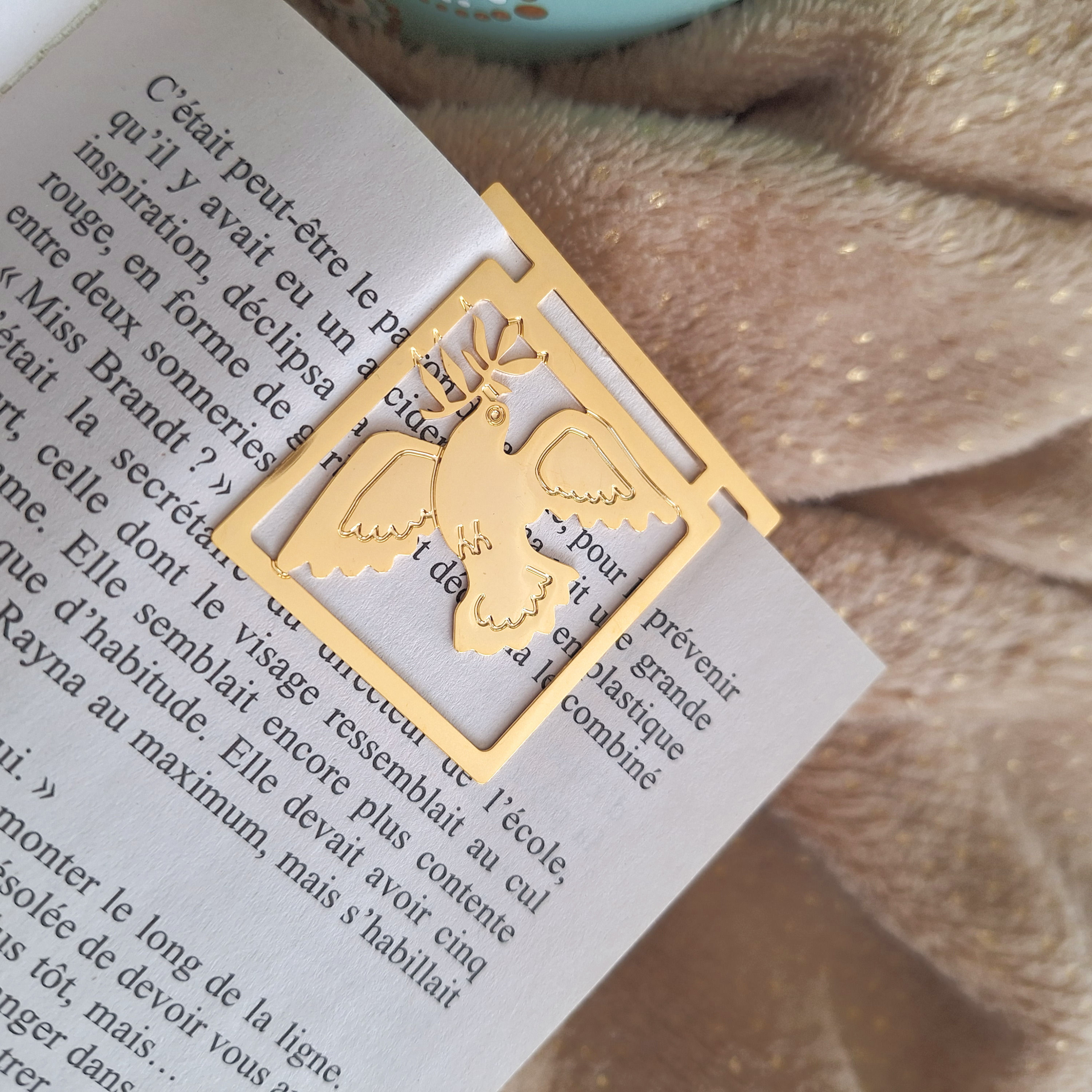 Marque-page Plat Colombe de la Paix Or