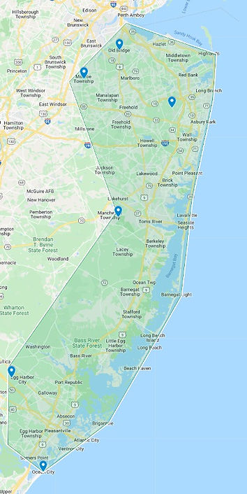 Google Map Service Areas Marked by CrawlspaceSolutionsNJ