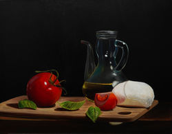 Tomatoes and Mozzarella, Oil on Canvas, 55 x 70 cm, 2025