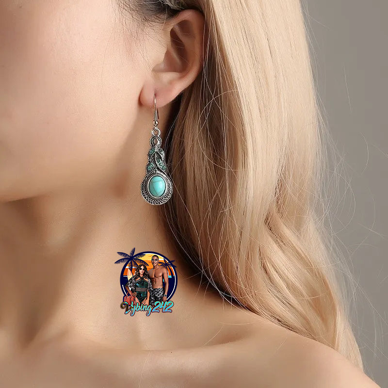 Thumbnail: Retro Oval Alloy Plating Inlay Turquoise Crystal Women's Earrings Necklace Set