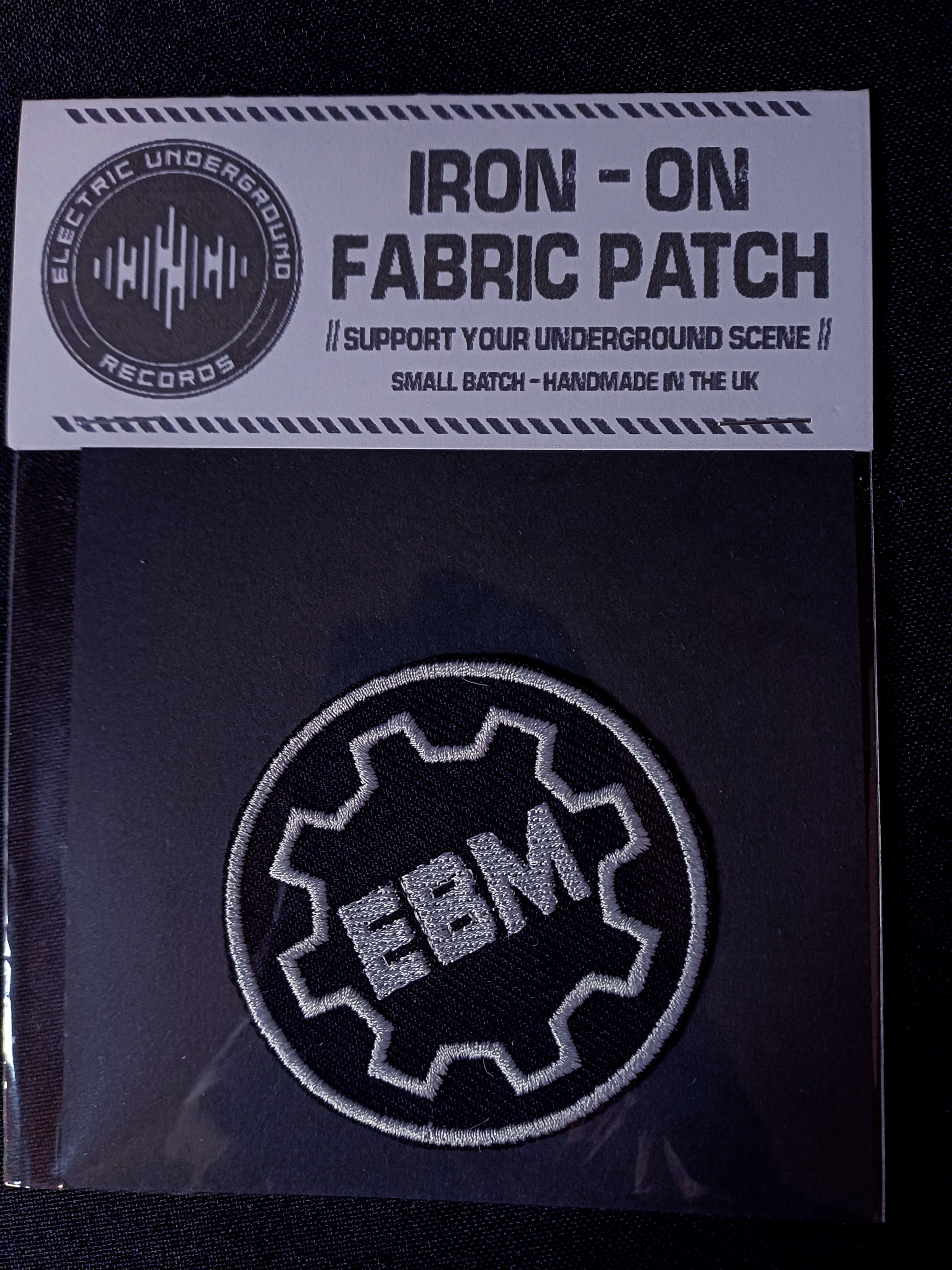 EBM COG - IRON-ON PATCH - WHITE