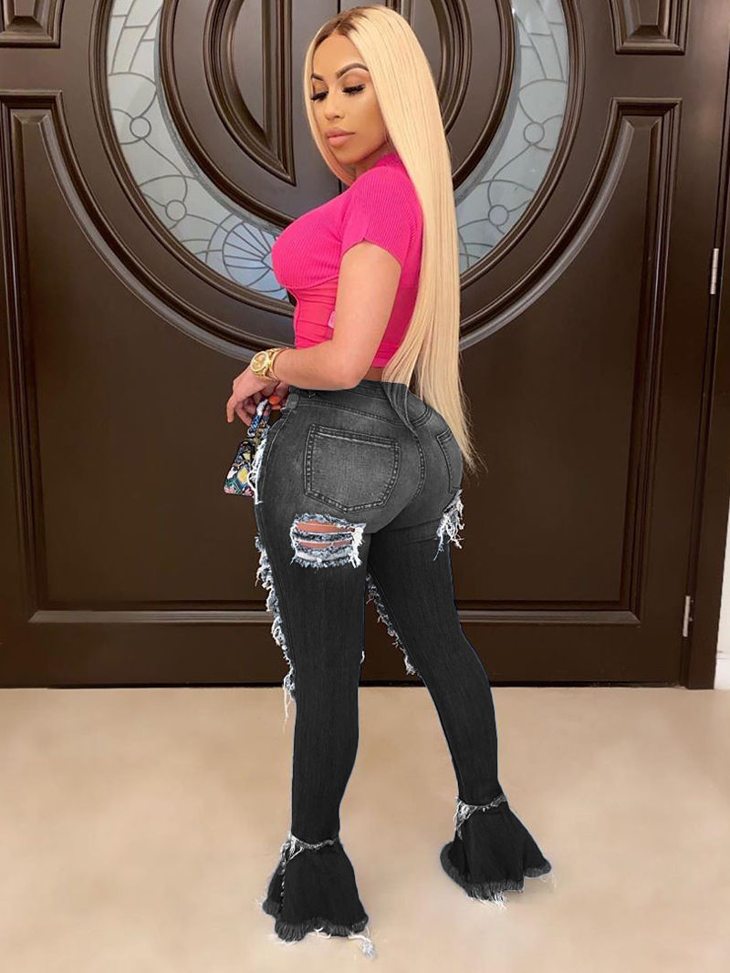 Thumbnail: Women Mid Waist Bootcut Distressed Jeans

