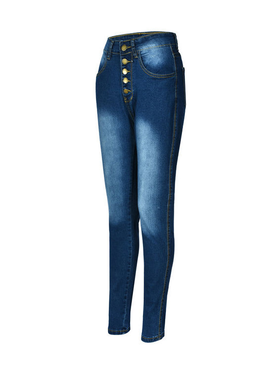 Thumbnail: High Rise Button Fly Stretch Skinny Jeans

