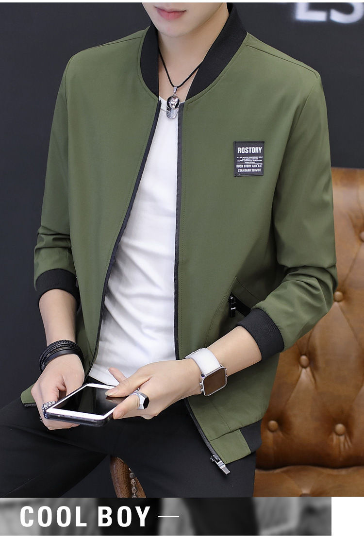 Thumbnail: 2017 New men's jacket baseball collar solid embroidery slim coat autumn plain