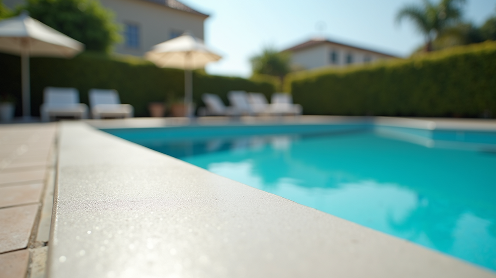 High angle view of a freshly resurfaced pool deck with a smooth finish