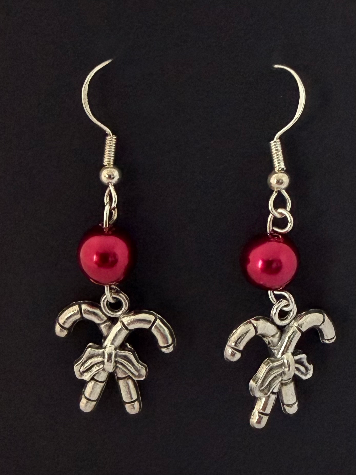 Candy Cane Red Pearl Drop Earrings