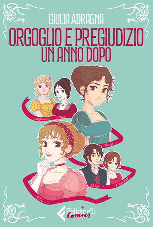 Cover illustrations with the main characters from Pride and Prejudice by Jane Austen, drawn in a manga style. In this comic book, Giulia Adragna, the author, imagines a sequel for the Bennet family after one year after the end of the original novel.