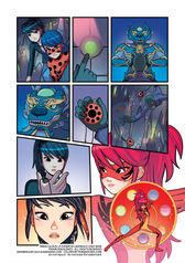 Comic book page of Miraculous featuring Ladybug and Fei becoming Ren. Giulia Adragna is the artist behind the illustration.