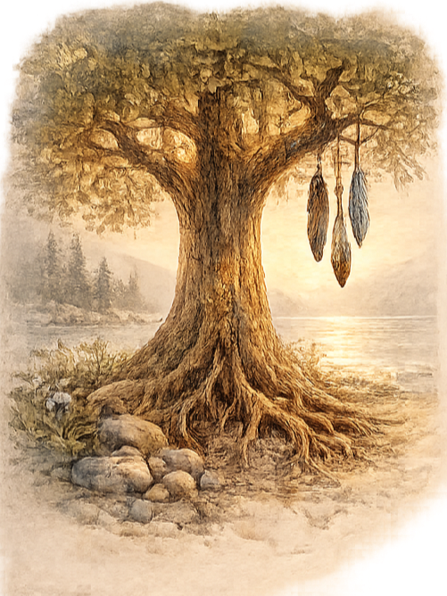 an ancient tribal tree overlooking the Salish Sea