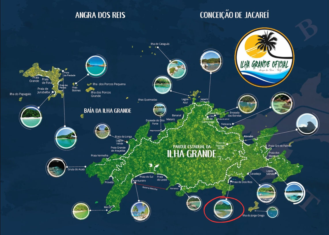 Map of Dois Rios Beach, Ilha Grande, Angra dos Reis, Rio de Janeiro