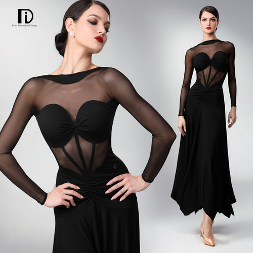 TID M362D】 ボールルームワンピース(黒) | adsjapan-danceshoes