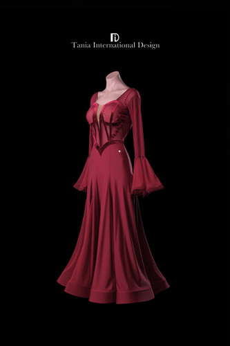新品 TID ボールルームワンピース　レッド TID M331D長袖】ボールルームワンピース (Wine Red) | adsjapan-danceshoes