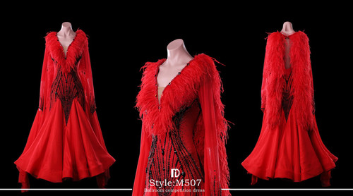 ＴＩD製　スタンダードドレス　Ｓ セミオーダー可能【TIDM357】肩から流れるふわふわオストリッチ羽が