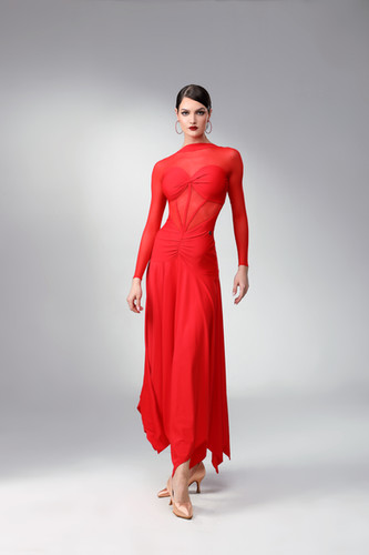 TID M362D】 ボールルームワンピース(赤) | adsjapan-danceshoes