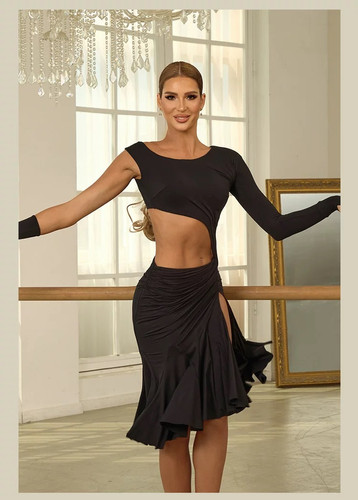 ラテンワンピース　ZYM
ライトブルー フリンジ付き 社交ダンスドレス Mサイズ One-Shoulder」 ラテンワンピース【ZYM 24082】 | adsjapan-danceshoes