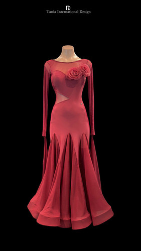 新品 TID ボールルームワンピース　レッド TID M350D】ボールルームワンピース (赤) | adsjapan-danceshoes